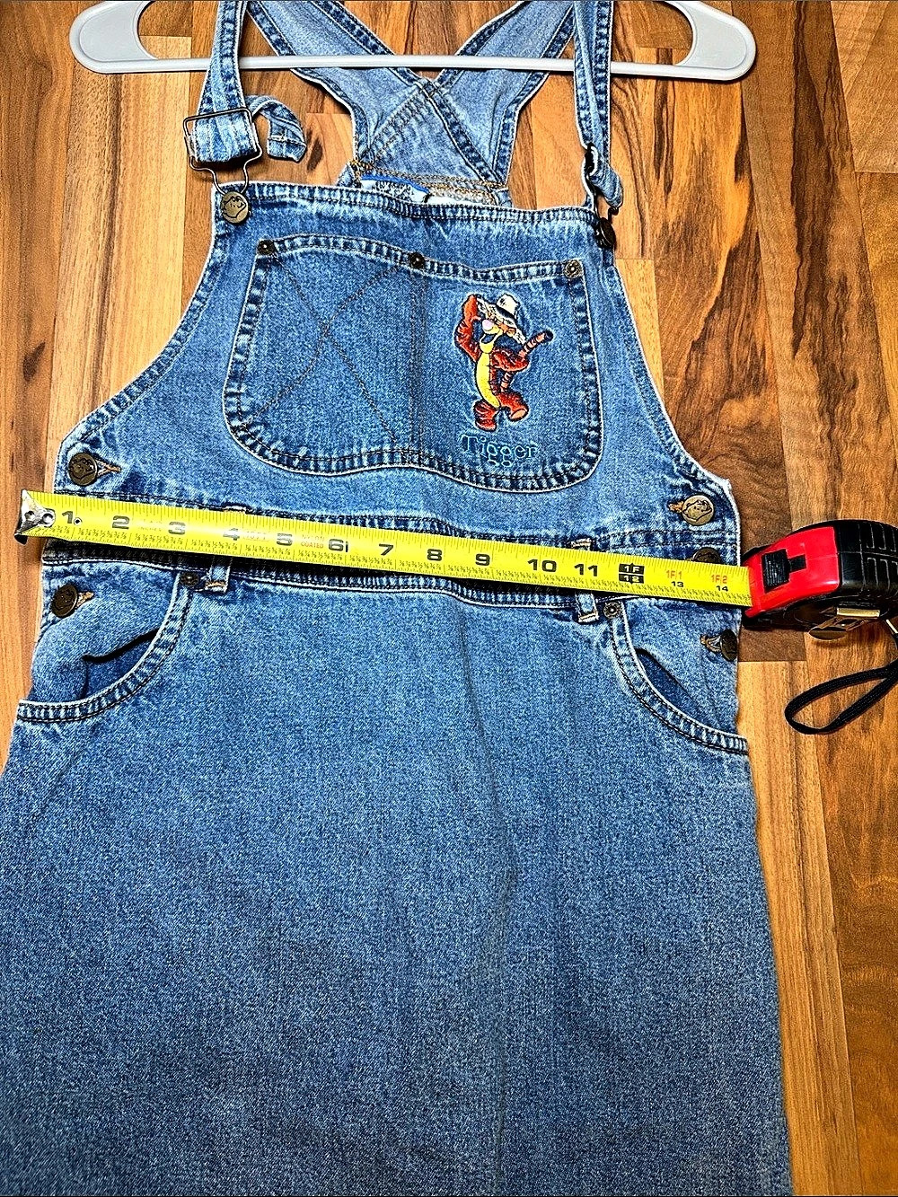Vintage 90s winnie the Pooh Tigger overalls Denim skirt Girls Large - Picture 8 of 9